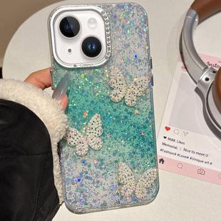 For iPhone 15 Plus Butterflies Starry Sky Gradient IMD Phone Case(Green)