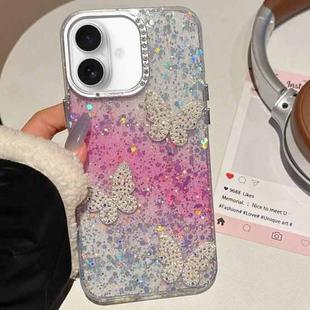 For iPhone 16 Plus Butterflies Starry Sky Gradient IMD Phone Case(Pink)
