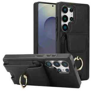 For Samsung Galaxy S25 Ultra 5G Elastic Card Bag Ring Holder Phone Case(Black)