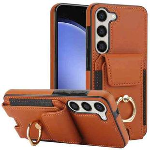 For Samsung Galaxy S25+ 5G Elastic Card Bag Ring Holder Phone Case(Brown)