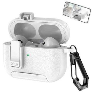 For AirPods Pro 2 Leather Texture Wireless Earphones Case with Hook & Holder(White)