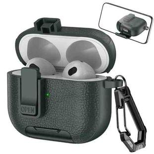 For AirPods 3 Leather Texture Wireless Earphones Case with Hook & Holder(Army Green)