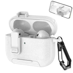 For AirPods Pro 3 Leather Texture Wireless Earphones Case with Hook & Holder(White)