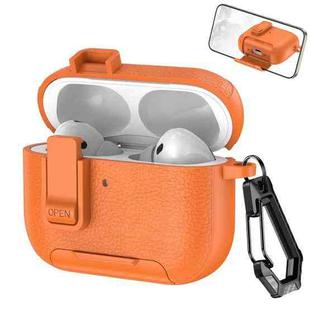 For AirPods Pro 3 Leather Texture Wireless Earphones Case with Hook & Holder(Orange)
