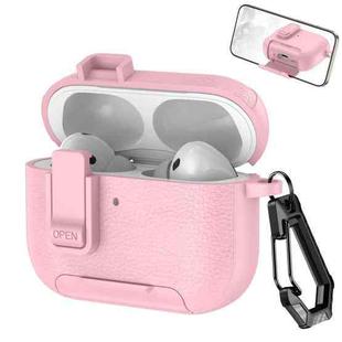 For AirPods Pro 3 Leather Texture Wireless Earphones Case with Hook & Holder(Pink)