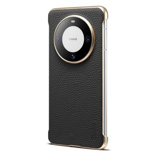 For Huawei Mate 60 Pro Denior A20 Genuine Leather Litchi Texture MagSafe Frameless Phone Case(Black)