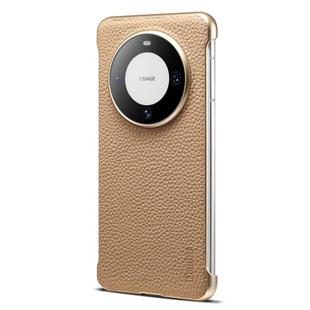 For Huawei Mate 60 Pro Denior A20 Genuine Leather Litchi Texture MagSafe Frameless Phone Case(Khaki)
