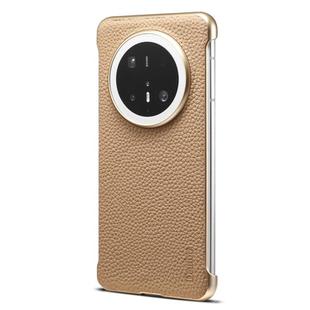 For Huawei Mate 70 Pro Denior A20 Genuine Leather Litchi Texture MagSafe Frameless Phone Case(Khaki)