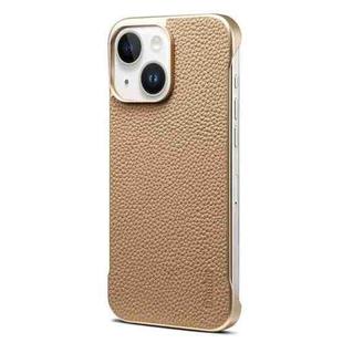For iPhone 14 / 13 Denior A20 Genuine Leather Litchi Texture MagSafe Frameless Phone Case(Khaki)
