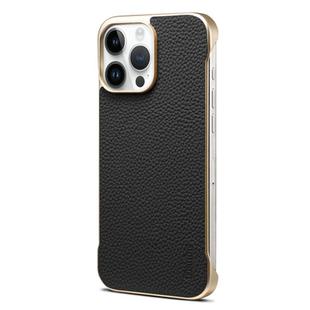 For iPhone 14 Pro Max Denior A20 Genuine Leather Litchi Texture MagSafe Frameless Phone Case(Black)