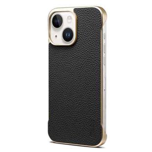 For iPhone 15 Plus / 14 Plus Denior A20 Genuine Leather Litchi Texture MagSafe Frameless Phone Case(Black)