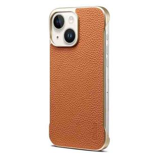 For iPhone 15 Plus / 14 Plus Denior A20 Genuine Leather Litchi Texture MagSafe Frameless Phone Case(Brown)