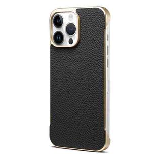 For iPhone 15 Pro Max Denior A20 Genuine Leather Litchi Texture MagSafe Frameless Phone Case(Black)