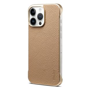 For iPhone 15 Pro Max Denior A20 Genuine Leather Litchi Texture MagSafe Frameless Phone Case(Khaki)