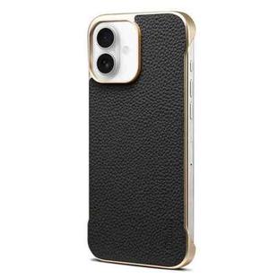 For iPhone 16 Denior A20 Genuine Leather Litchi Texture MagSafe Frameless Phone Case(Black)