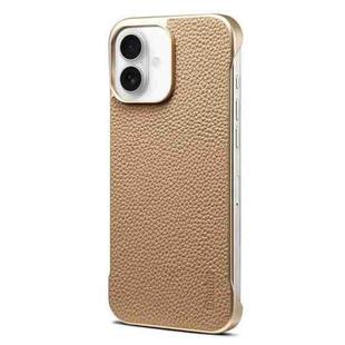 For iPhone 16 Denior A20 Genuine Leather Litchi Texture MagSafe Frameless Phone Case(Khaki)