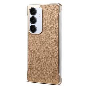 For Samsung Galaxy S25+ 5G Denior A20 Genuine Leather Litchi Texture MagSafe Frameless Phone Case(Khaki)