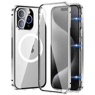 For iPhone 15 Pro 360 Full Body Magnetic Frosted MagSafe Phone Case(Silver)