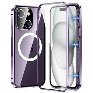 For iPhone 15 360 Full Body Magnetic Frosted MagSafe Phone Case(Purple)