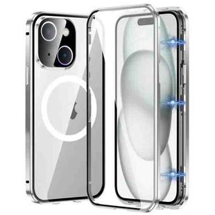 For iPhone 15 360 Full Body Magnetic Frosted MagSafe Phone Case(Silver)