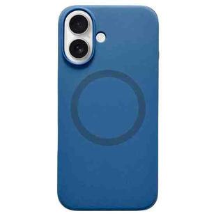 For iPhone 16 Plus Metal Frame Liquid Silicone MagSafe Phone Case(Navy Blue)