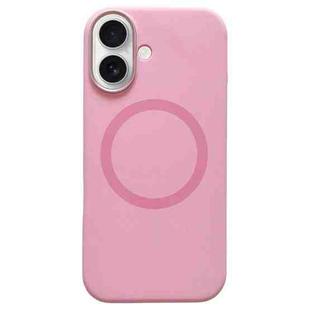 For iPhone 16 Plus Metal Frame Liquid Silicone MagSafe Phone Case(Peach Pink)