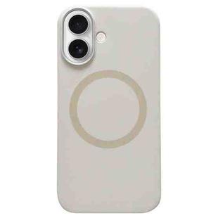 For iPhone 16 Plus Metal Frame Liquid Silicone MagSafe Phone Case(Milk Tea White)
