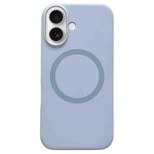 For iPhone 16 Metal Frame Liquid Silicone MagSafe Phone Case(Sierra Blue)