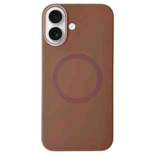 For iPhone 16 Metal Frame Liquid Silicone MagSafe Phone Case(Gold Brown)