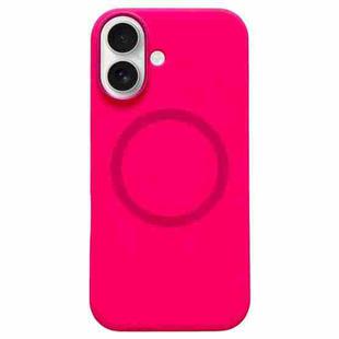 For iPhone 16 Metal Frame Liquid Silicone MagSafe Phone Case(Rose Red)
