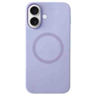For iPhone 16 Metal Frame Liquid Silicone MagSafe Phone Case(Lilac Purple)