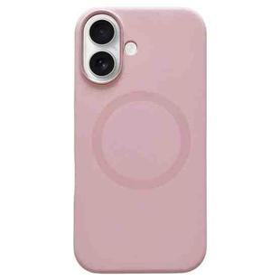 For iPhone 16 Metal Frame Liquid Silicone MagSafe Phone Case(Cherry Blossom Pink)