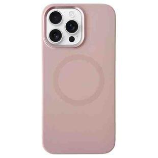 For iPhone 15 Pro Max Metal Frame Liquid Silicone MagSafe Phone Case(Cherry Blossom Pink)