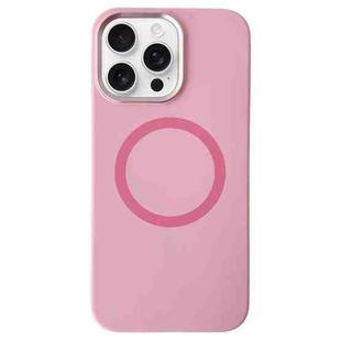 For iPhone 15 Pro Metal Frame Liquid Silicone MagSafe Phone Case(Peach Pink)