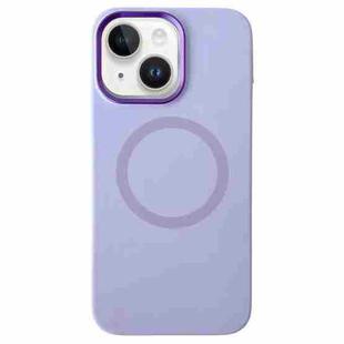 For iPhone 15 Plus / 14 Plus Metal Frame Liquid Silicone MagSafe Phone Case(Lilac Purple)