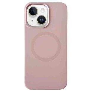For iPhone 15 Plus / 14 Plus Metal Frame Liquid Silicone MagSafe Phone Case(Cherry Blossom Pink)