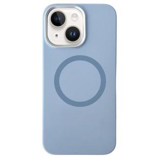 For iPhone 15 Metal Frame Liquid Silicone MagSafe Phone Case(Sierra Blue)