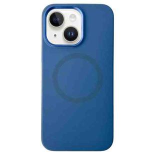For iPhone 14 / 13 Metal Frame Liquid Silicone MagSafe Phone Case(Navy Blue)