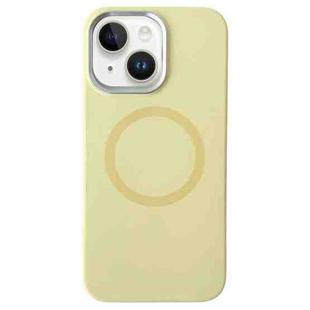 For iPhone 14 / 13 Metal Frame Liquid Silicone MagSafe Phone Case(Cream Yellow)
