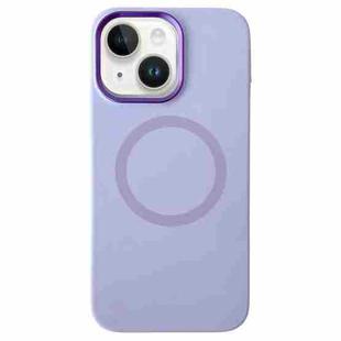 For iPhone 14 / 13 Metal Frame Liquid Silicone MagSafe Phone Case(Lilac Purple)