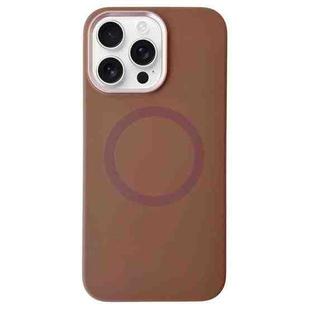 For iPhone 14 Pro Metal Frame Liquid Silicone MagSafe Phone Case(Gold Brown)