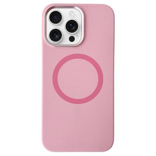 For iPhone 14 Pro Max Metal Frame Liquid Silicone MagSafe Phone Case(Peach Pink)