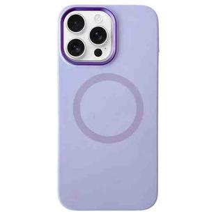 For iPhone 14 Pro Max Metal Frame Liquid Silicone MagSafe Phone Case(Lilac Purple)