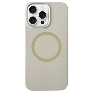 For iPhone 13 Pro Max Metal Frame Liquid Silicone MagSafe Phone Case(Milk Tea White)