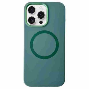 For iPhone 13 Pro Metal Frame Liquid Silicone MagSafe Phone Case(Deep Green)