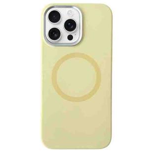 For iPhone 12 Pro Max Metal Frame Liquid Silicone MagSafe Phone Case(Cream Yellow)