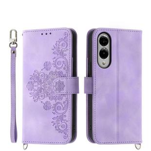 For Samsung Galaxy S25 Edge 5G Skin Feel Flowers Embossed Wallet Leather Phone Case(Purple)