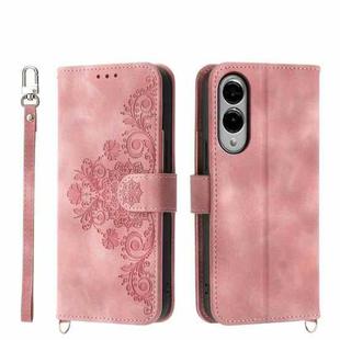 For Samsung Galaxy S25 Edge 5G Skin Feel Flowers Embossed Wallet Leather Phone Case(Pink)