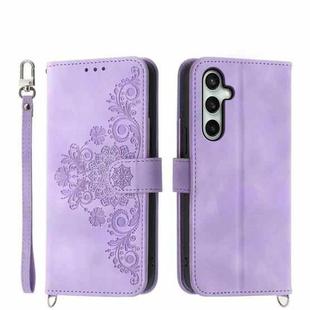 For Samsung Galaxy S25 FE 5G Skin Feel Flowers Embossed Wallet Leather Phone Case(Purple)