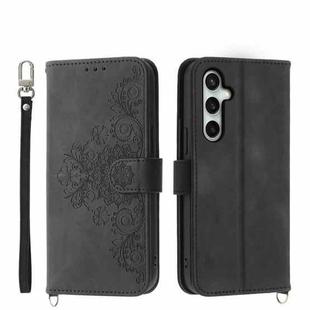 For Samsung Galaxy S25 FE 5G Skin Feel Flowers Embossed Wallet Leather Phone Case(Black)